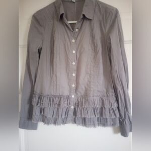 Ruffled Gray Women's Button-Up Top